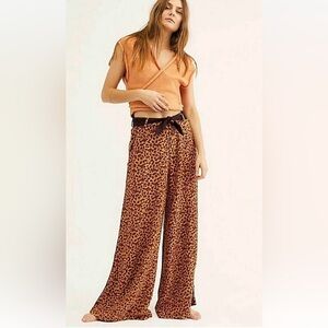 FREE PEOPLE BENNIE PANTS LEOPARD WIDE LEG HIGH WAIST BOHEMIAN